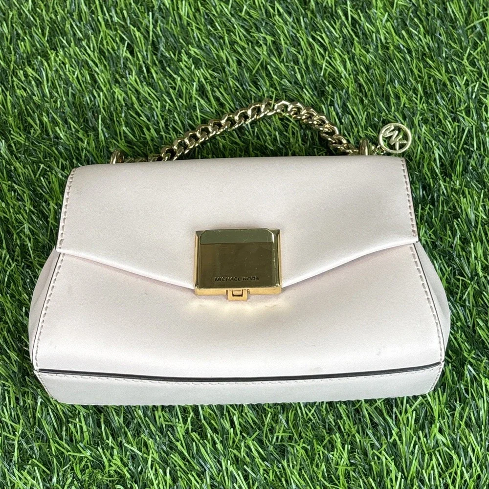 Michael Kors Pale Pink Leather Chain Clutch‎ Coquette Gold Hardware